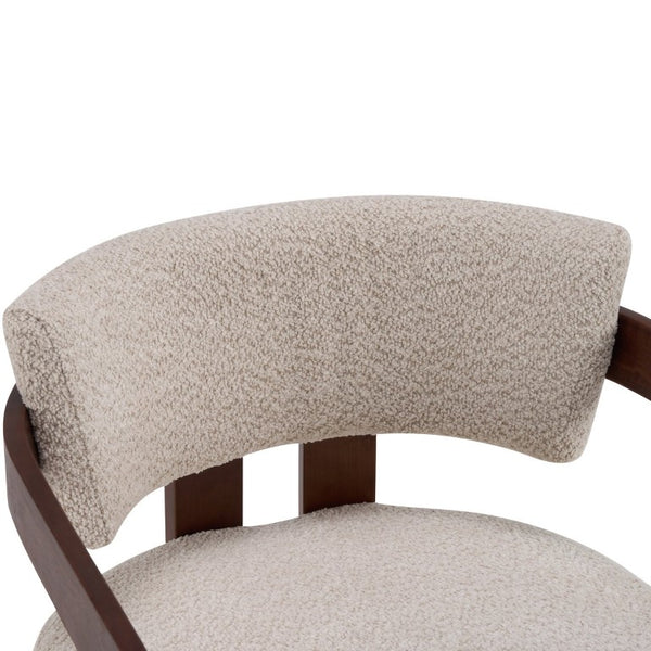 English Elm Boucle Accent Arm Chair Set of Two with Walnut Rubberwood Frame Mid Century Modern Walnut / Wheat N776P481462W-2