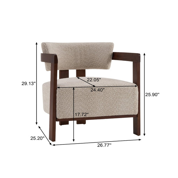 English Elm Boucle Textured Mid-century Accent Chair with Solid Rubberwood Walnut Legs for Reading Nooks Walnut / Wheat N776P481462W