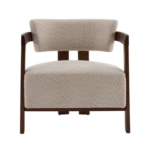 English Elm Boucle Textured Mid-century Accent Chair with Solid Rubberwood Walnut Legs for Reading Nooks Walnut / Wheat N776P481462W