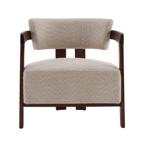 English Elm Boucle Textured Mid-century Accent Chair with Solid Rubberwood Walnut Legs for Reading Nooks Walnut / Wheat N776P481462W