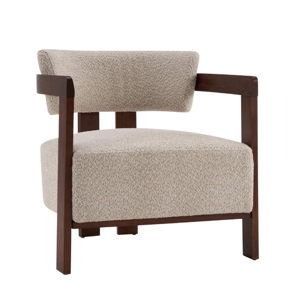 English Elm Boucle Textured Mid-century Accent Chair with Solid Rubberwood Walnut Legs for Reading Nooks Walnut / Wheat N776P481462W