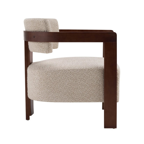 English Elm Boucle Textured Mid-century Accent Chair with Solid Rubberwood Walnut Legs for Reading Nooks Walnut / Wheat N776P481462W