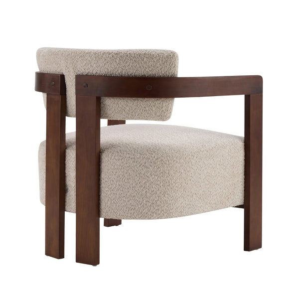 English Elm Boucle Textured Mid-century Accent Chair with Solid Rubberwood Walnut Legs for Reading Nooks Walnut / Wheat N776P481462W