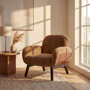 English Elm Audrey Armchair Wrap Around Solid Wood Frame Scandinavian Lounge Reading Chair Tan 31.75 L x 30.5 W x 31.25 H Single N776P482827T