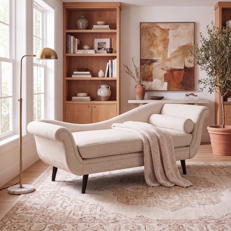 English Elm Chaise Lounge Fully Upholstered Reclined Comfort Chair for Living Room or Bedroom N776P489404F