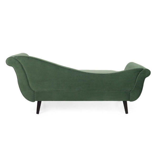 English Elm Chaise Lounge Velvet Upholstered Reclined Silhouette for Living Room or Bedroom Seating Sage N776P489404S