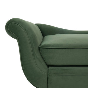 English Elm Chaise Lounge Velvet Upholstered Reclined Silhouette for Living Room or Bedroom Seating Sage N776P489404S