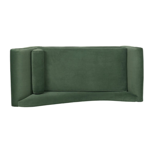English Elm Chaise Lounge Velvet Upholstered Reclined Silhouette for Living Room or Bedroom Seating Sage N776P489404S