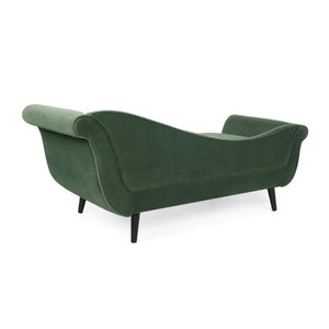 English Elm Chaise Lounge Velvet Upholstered Reclined Silhouette for Living Room or Bedroom Seating Sage N776P489404S
