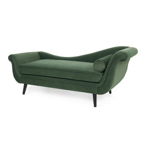 English Elm Chaise Lounge Velvet Upholstered Reclined Silhouette for Living Room or Bedroom Seating Sage N776P489404S