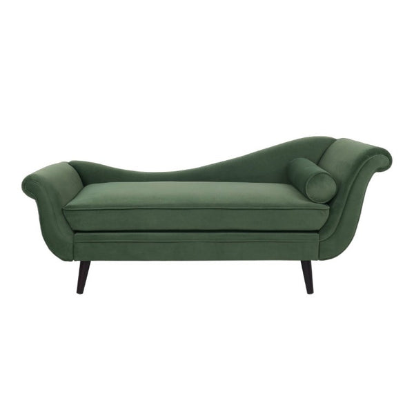 English Elm Chaise Lounge Velvet Upholstered Reclined Silhouette for Living Room or Bedroom Seating Sage N776P489404S