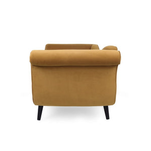 English Elm Chaise Lounge Velvet Upholstered Reclined Silhouette for Living Room or Bedroom Seating Dark Yellow N776P489404T