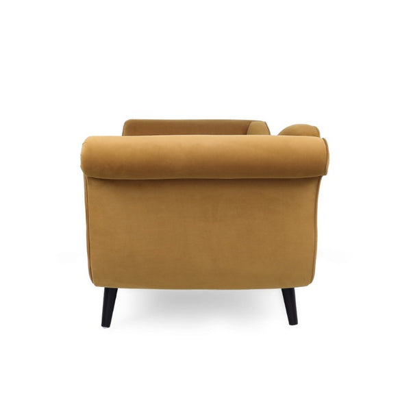 English Elm Chaise Lounge Velvet Upholstered Reclined Silhouette for Living Room or Bedroom Seating Dark Yellow N776P489404T