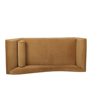 English Elm Chaise Lounge Velvet Upholstered Reclined Silhouette for Living Room or Bedroom Seating Dark Yellow N776P489404T