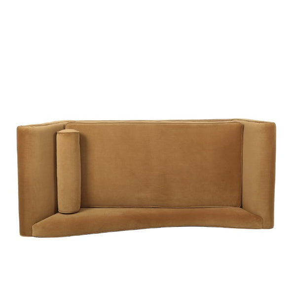 English Elm Chaise Lounge Velvet Upholstered Reclined Silhouette for Living Room or Bedroom Seating Dark Yellow N776P489404T
