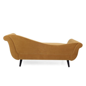 English Elm Chaise Lounge Velvet Upholstered Reclined Silhouette for Living Room or Bedroom Seating Dark Yellow N776P489404T