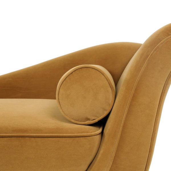 English Elm Chaise Lounge Velvet Upholstered Reclined Silhouette for Living Room or Bedroom Seating Dark Yellow N776P489404T