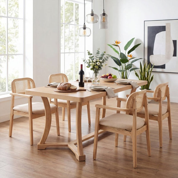 English Elm 5-Piece Solid Rubberwood Dining Set Scandinavian Minimalist Style for Modern Kitchens N776P490237N_N776P340269K-2