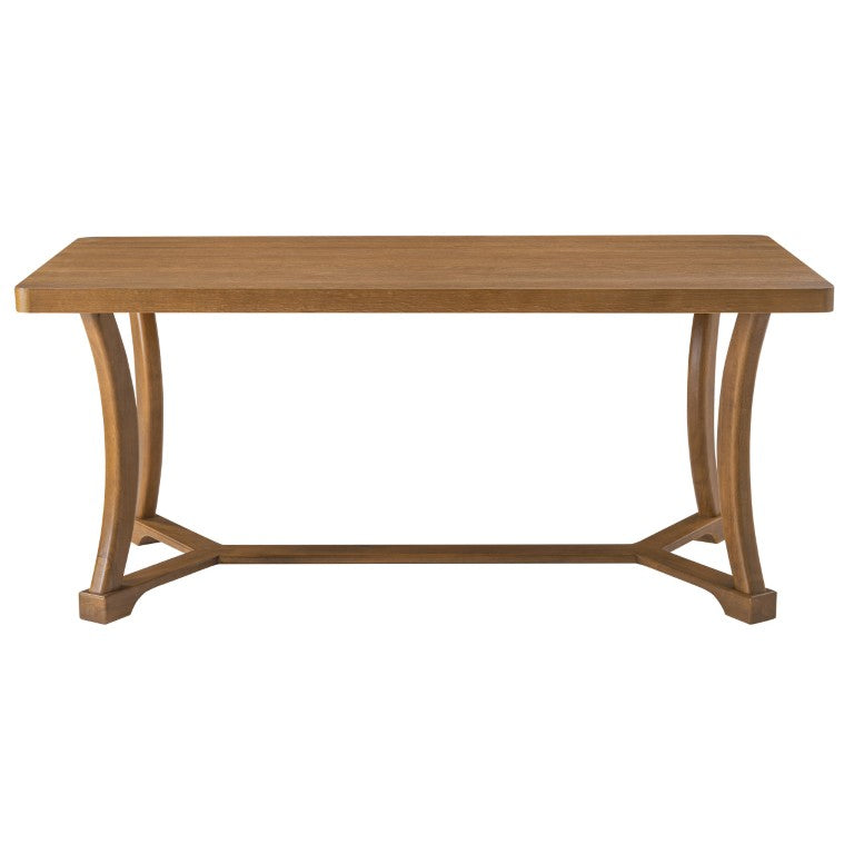 English Elm Will Six Seat Oak Veneer Farmhouse Dining Table with Curved Trestle Base N776P490237W