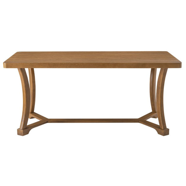 English Elm Will Six Seat Oak Veneer Farmhouse Dining Table with Curved Trestle Base N776P490237W