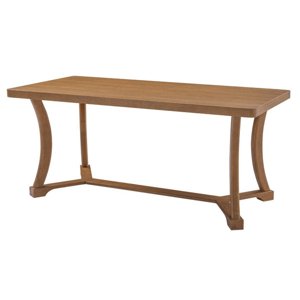 English Elm Will Six Seat Oak Veneer Farmhouse Dining Table with Curved Trestle Base N776P490237W