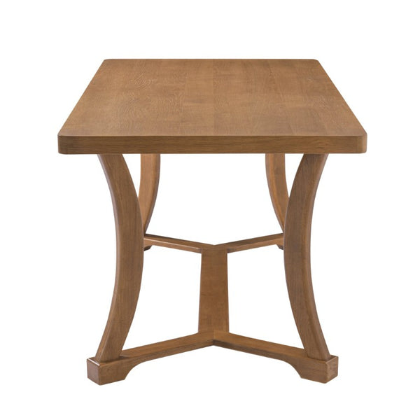 English Elm Will Six Seat Oak Veneer Farmhouse Dining Table with Curved Trestle Base N776P490237W