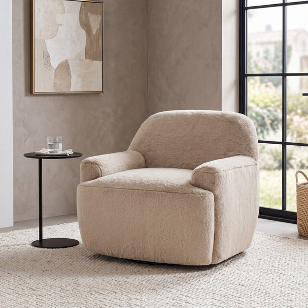 English Elm Ayden Plush Fabric Swivel Chair with Barrel Silhouette for Living Room or Reading Nook N776P492150B