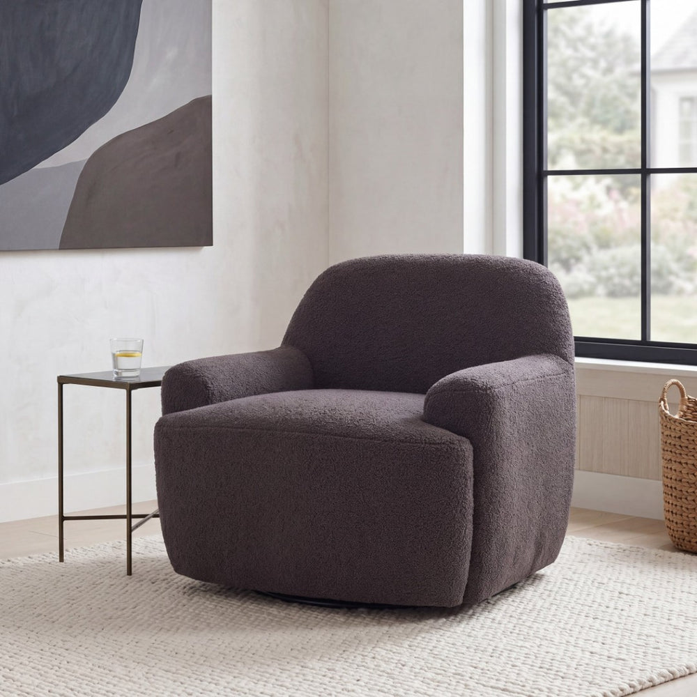 English Elm Ayden Barrel Swivel Chair Plush Teddy Fabric 360 Rotation for Living Room N776P492150D