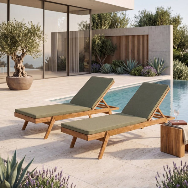 English Elm Caily Acacia Hardwood Outdoor Chaise Lounge Set of Two with Adjustable Backrest N776P495306G