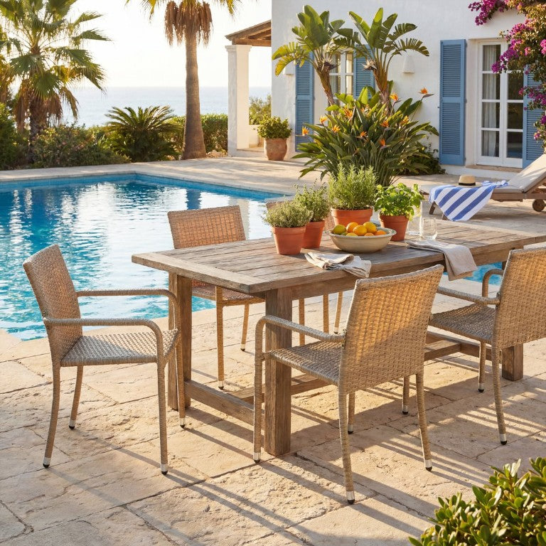 English Elm Larache Handwoven PE Wicker Outdoor Dining Chair Set All Weather Rattan Style Natural Set of 4 Arm Chair N776P496436Y