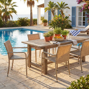 English Elm Larache Handwoven PE Wicker Outdoor Dining Chair Set All Weather Rattan Style Natural Set of 4 Arm Chair N776P496436Y