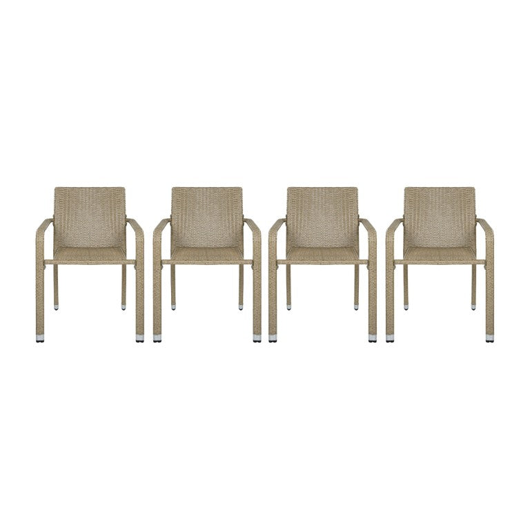 English Elm Larache Handwoven PE Wicker Outdoor Dining Chair Set All Weather Rattan Style Natural Set of 4 Arm Chair N776P496436Y