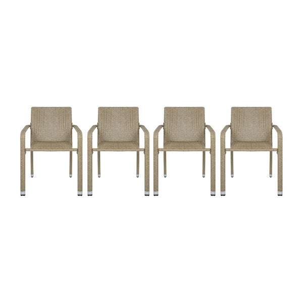 English Elm Larache Handwoven PE Wicker Outdoor Dining Chair Set All Weather Rattan Style Natural Set of 4 Arm Chair N776P496436Y