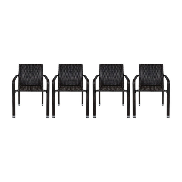 English Elm Larache Outdoor Handwoven PE Wicker Armless Dining Chairs Patio Set All Weather Dark Brown Set of 4 N776P496437D-4