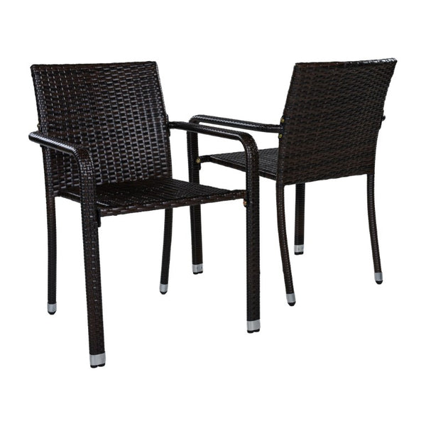 English Elm Larache Outdoor Handwoven PE Wicker Armless Dining Chairs Patio Set All Weather Dark Brown Set of 4 N776P496437D-4