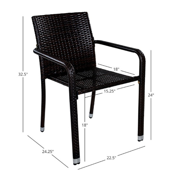 English Elm Larache Outdoor Handwoven PE Wicker Armless Dining Chairs Patio Set All Weather Dark Brown Set of 4 N776P496437D-4