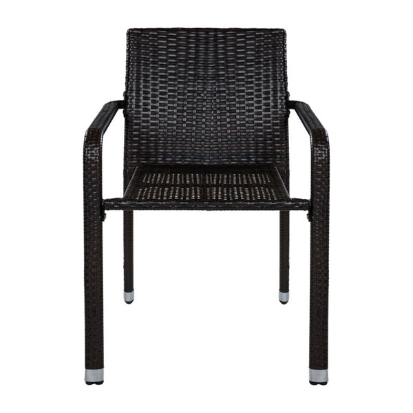 English Elm Larache Handwoven PE Wicker Outdoor Dining Chair Set All Weather Rattan Style Dark Brown Set of 2 Arm Chair N776P496437D