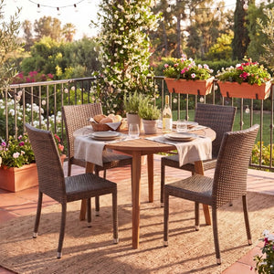 English Elm Larache Handwoven PE Wicker Armless Dining Chairs Set of 4 for Outdoor Patios N776P496439D-4