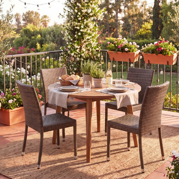 English Elm Larache Handwoven PE Wicker Armless Dining Chairs Set of 4 for Outdoor Patios N776P496439D-4