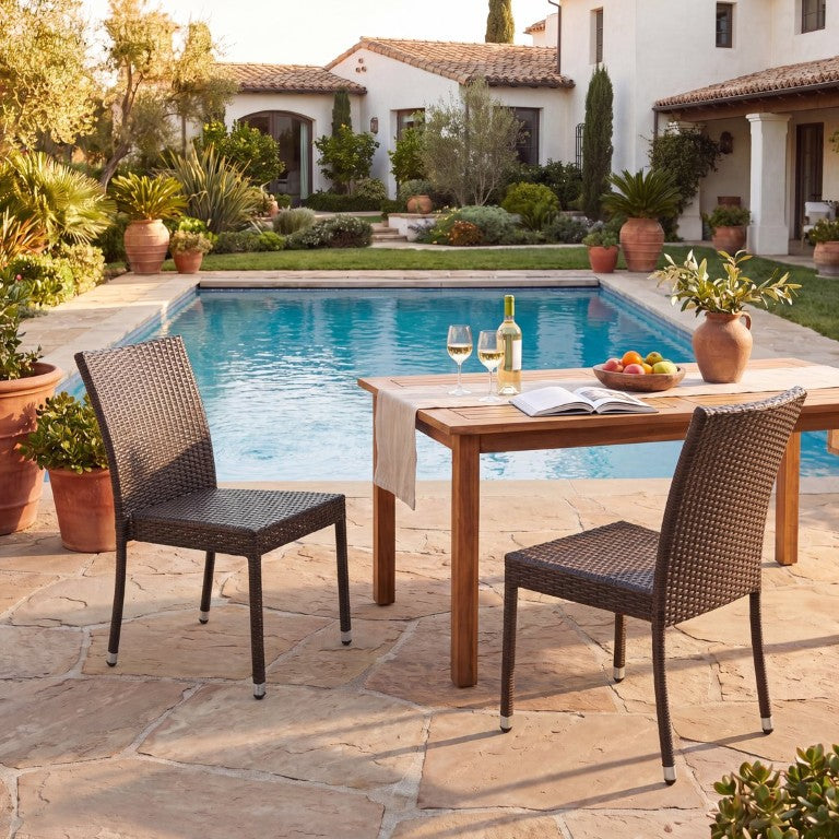 English Elm Larache Outdoor Handwoven PE Wicker Armless Dining Chairs Patio Set All Weather Dark Brown Set of 2 N776P496439D