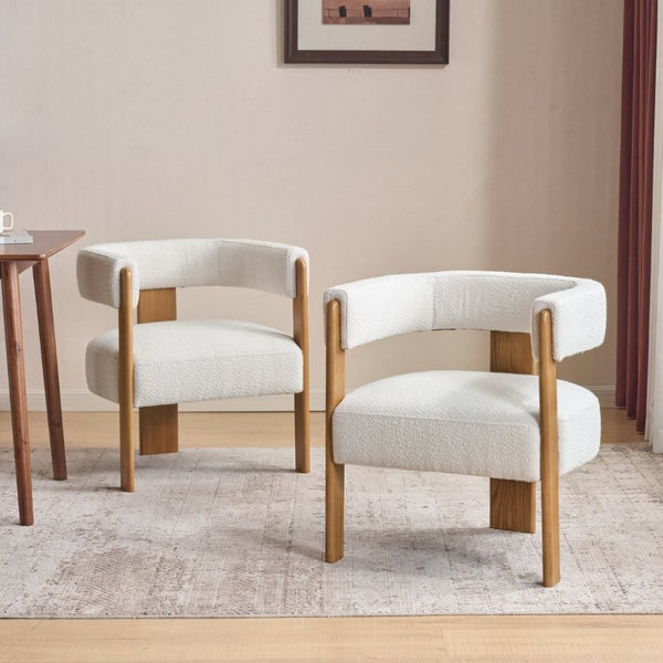 English Elm Modern Boucle Upholstered Dining Chairs with Curved Back and Rubberwood Legs Set of 2 Beige/Teak N776P498666T