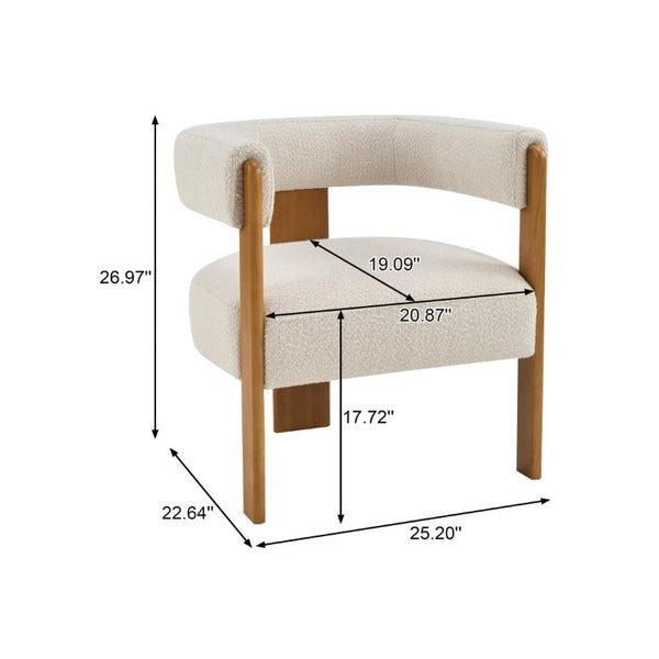 English Elm Modern Boucle Upholstered Dining Chairs with Curved Back and Rubberwood Legs Set of 2 Beige/Teak N776P498666T