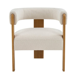 English Elm Modern Boucle Upholstered Dining Chairs with Curved Back and Rubberwood Legs Set of 2 Beige/Teak N776P498666T