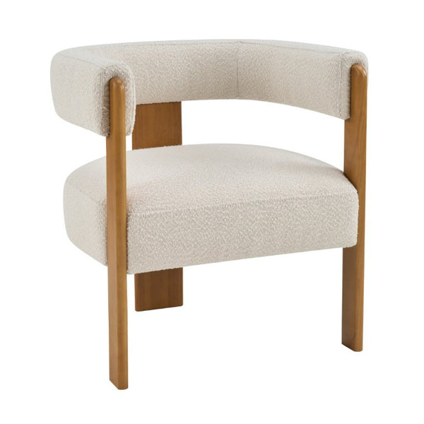 English Elm Modern Boucle Upholstered Dining Chairs with Curved Back and Rubberwood Legs Set of 2 Beige/Teak N776P498666T