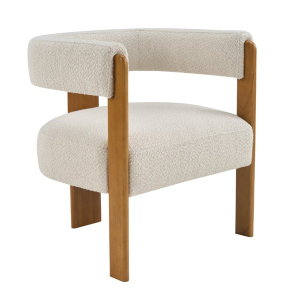 English Elm Modern Boucle Upholstered Dining Chairs with Curved Back and Rubberwood Legs Set of 2 Beige/Teak N776P498666T