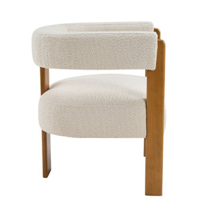 English Elm Modern Boucle Upholstered Dining Chairs with Curved Back and Rubberwood Legs Set of 2 Beige/Teak N776P498666T