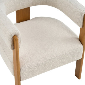 English Elm Modern Boucle Upholstered Dining Chairs with Curved Back and Rubberwood Legs Set of 2 Beige/Teak N776P498666T