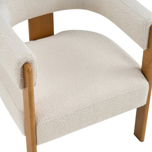 English Elm Modern Boucle Upholstered Dining Chairs with Curved Back and Rubberwood Legs Set of 2 Beige/Teak N776P498666T