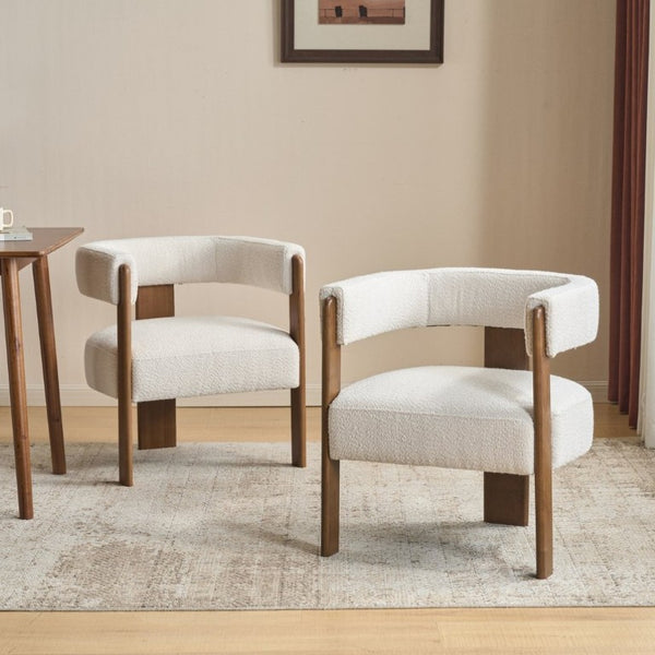 English Elm Modern Boucle Upholstered Dining Chairs with Curved Back and Rubberwood Legs Set of 2 Beige/Dark Walnut N776P498666W