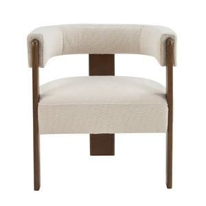 English Elm Modern Boucle Upholstered Dining Chairs with Curved Back and Rubberwood Legs Set of 2 Beige/Dark Walnut N776P498666W